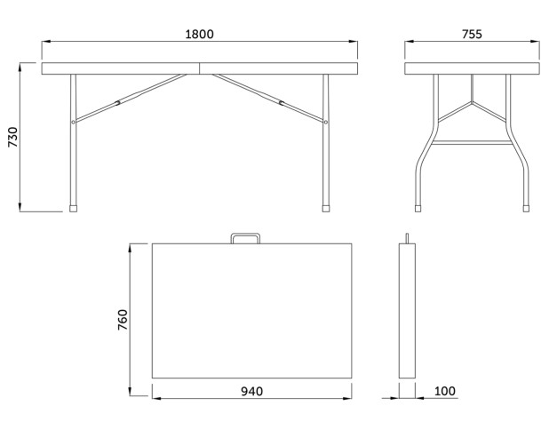 Стол складной 180*76*74, коричневый (имитация ротанга)