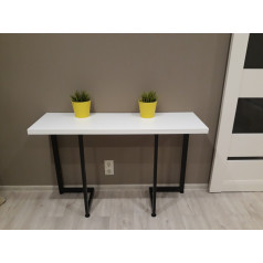 Стол-консоль Арлен 1, Дуб Белый Крафт \ опоры чёрный муар, 1100*380(760)*760