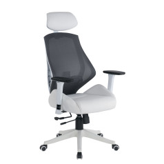 Кресло поворотное SPACE, белая эко-кожа/серая сетка-ткань