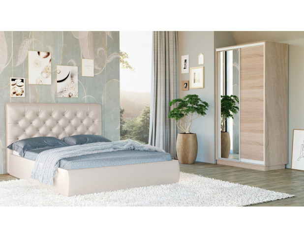 Мягкая кровать Беатриче с подъемником 140х200 кожзам Pearl Shell