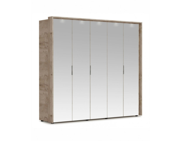 Распашной шкаф Джулия 5дв (5 зерк) с порталом Крафт серый/белый глянец