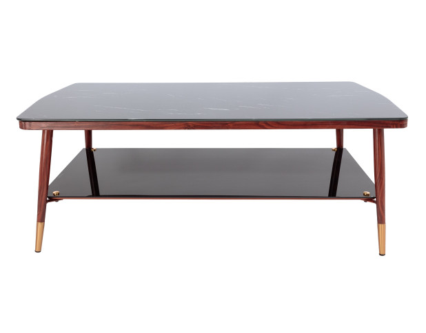 Стол журнальный MASON, 120*60*45, (Черный мрамор/орех с золотым наконечником)